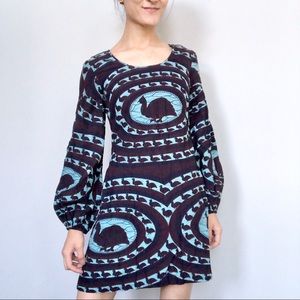 Vintage handmade OOAK bird print balloon sleeve dress